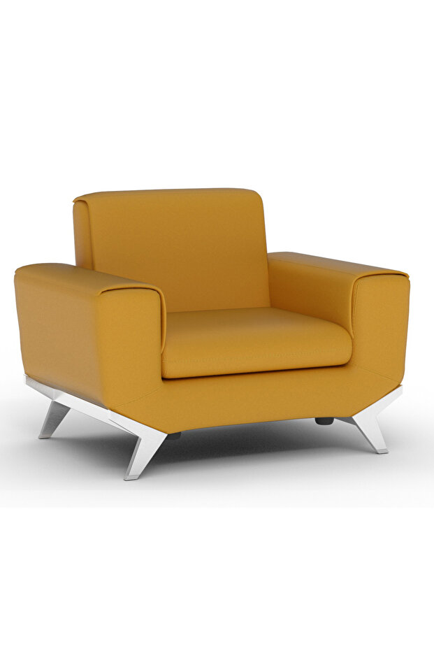 Yellow PU Leatherette Single Seater Sofa, Comfortable Living Room Furniture (1-Seater)