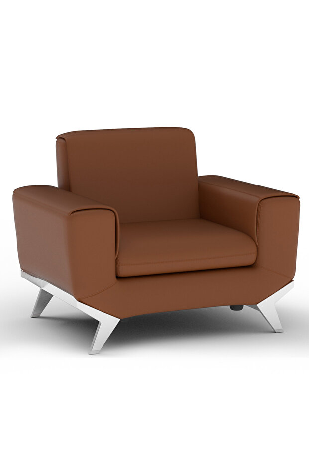 Brown PU Leatherette Single Seater Sofa, Comfortable Living Room Furniture