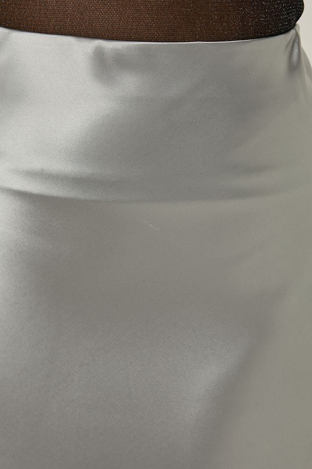 Yüksek Bel Saten Midi Etek - 5