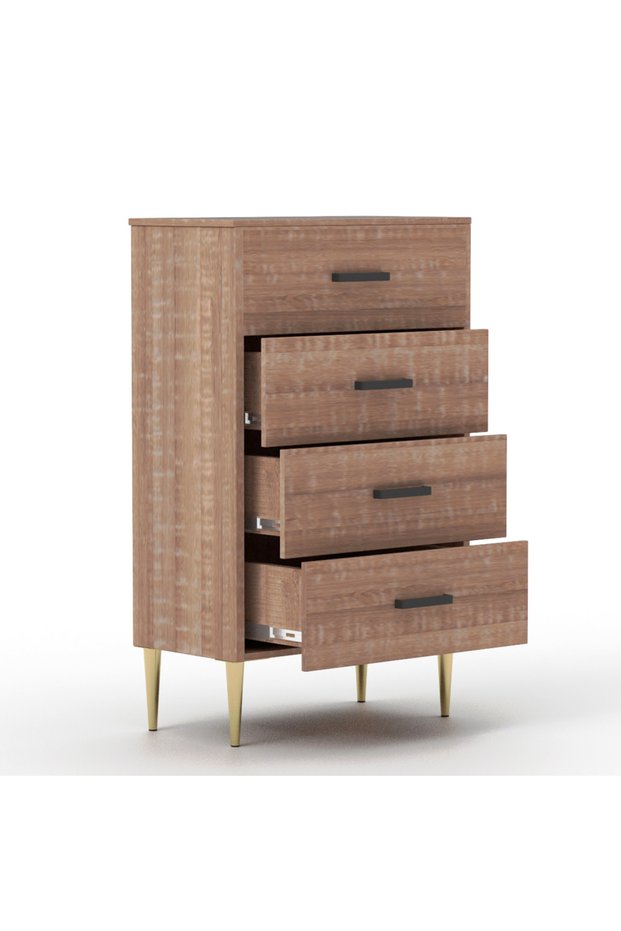 Wooden Chest Drawer with 4 Drawers Cabinet for Living Room-Brown Arizona Oak