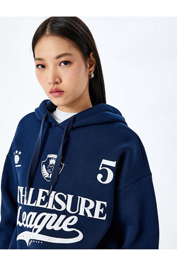 Raised Hooded College Printed Oversize Sweatshirt