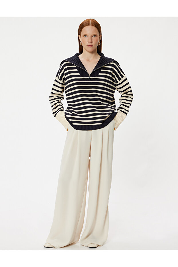 Zippered Oversize Knitwear Crash Stand Collar Soft Textured
