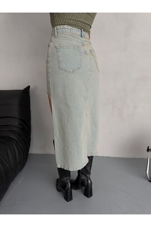 YAN YIRTMAÇLI TİNT MAXI DENIM ETEK - 8