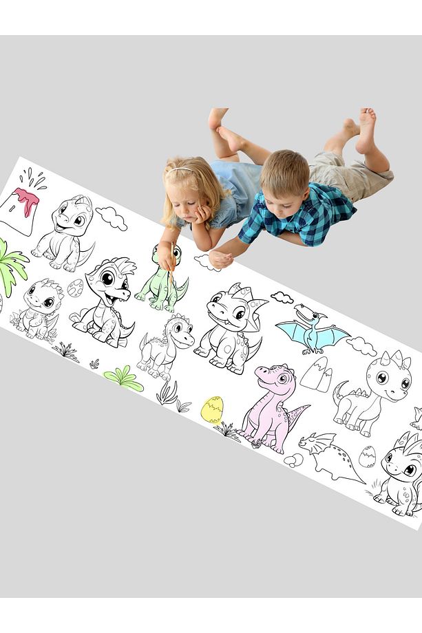 2 Metre Dev Boy Yeni Nesil Boyama Kağıdı Baby Dino Temalı 62cmx200cm - 3