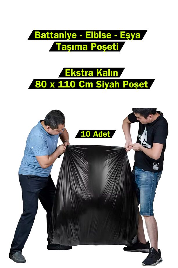Siyah Büyük Jumbo Boy Çöp Poşeti Taşıma Poşeti 80 X 110 Cm 10 Adet - 2