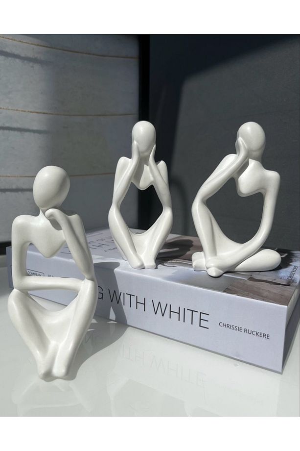 Modern Minimalist Dekoratif Heykel Seti - 3 Parça Abstrakt Figürlü Masa Üstü Dekor - 3