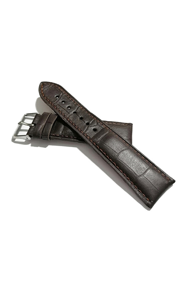 22 mm (150) Coffee Color Genuine Leather Half Crocodile Watch Band - Suitable for Any Watch