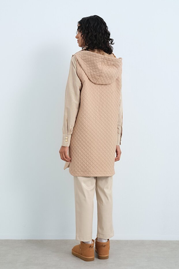 İnce Kapitone Yelek Camel - 4