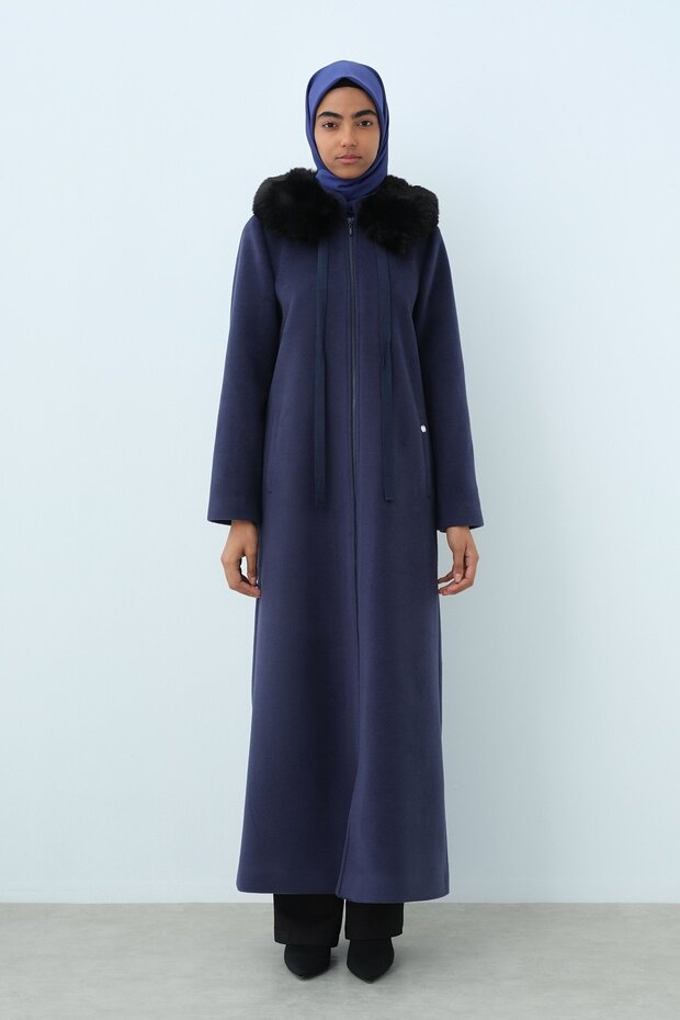 Tam Boy Fermuarlı Basic Manto İndigo - 1