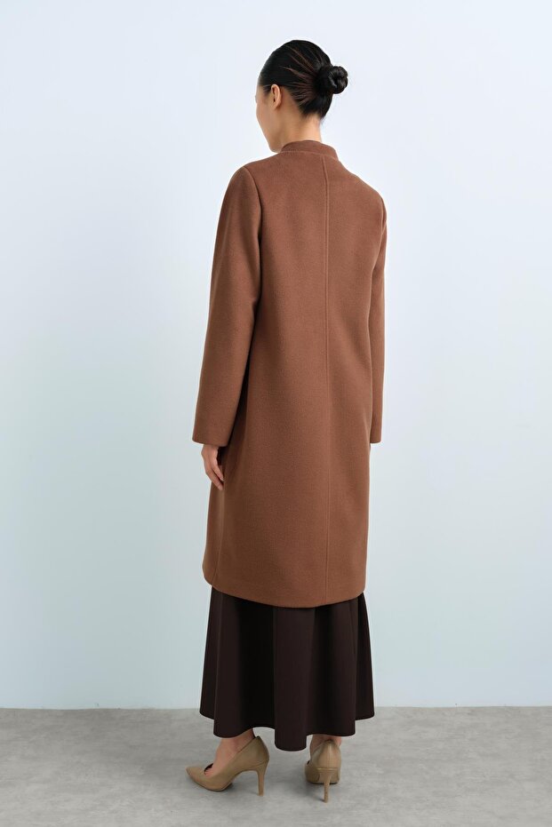 Fermuarlı Basic Kaban Kahve - 4