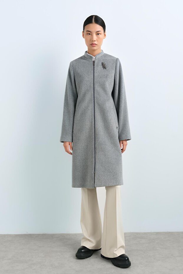 Fermuarlı Basic Kaban Gri - 3