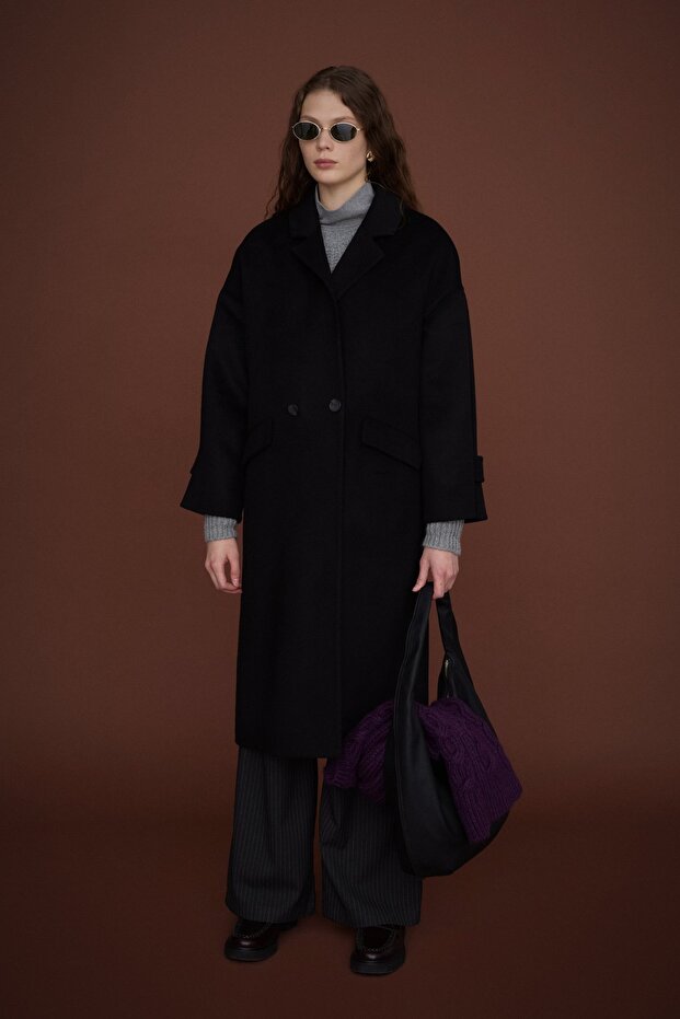 Oversize %100 Yün Kaban Siyah - 3