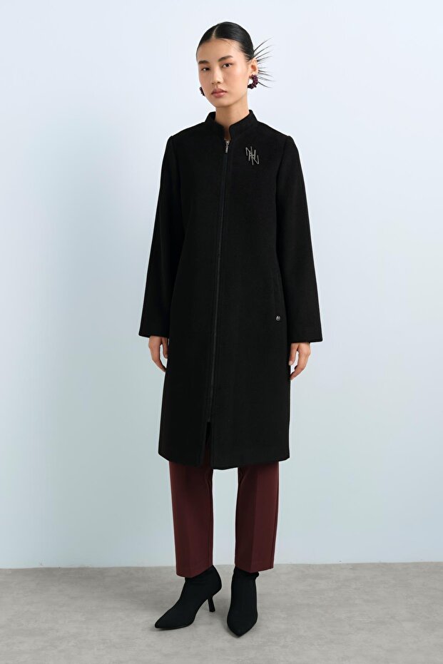 Fermuarlı Basic Kaban Siyah - 1