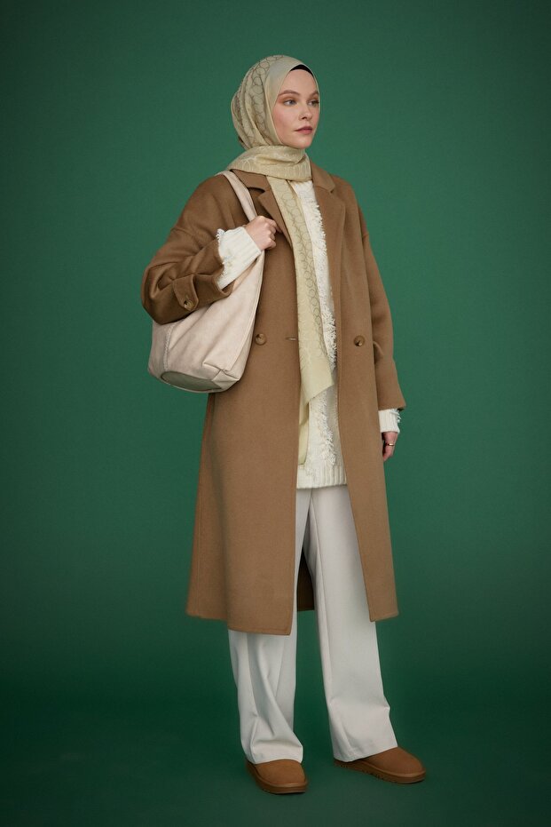 Oversize %100 Yün Kaban Vizon - 7