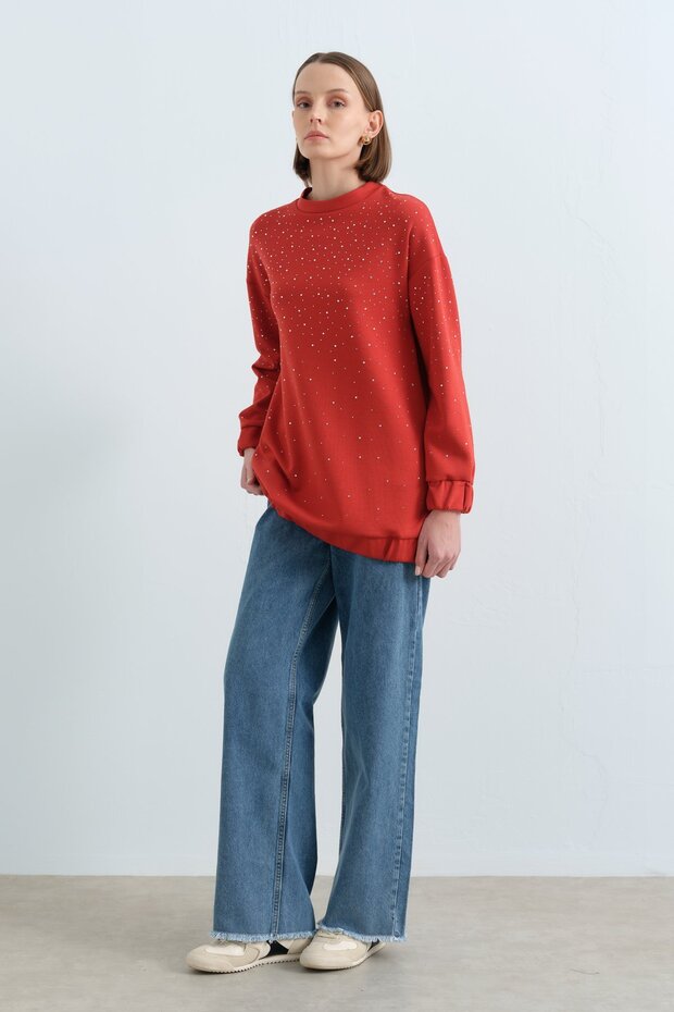 Parlak Taşlı Sweat Kiremit - 3