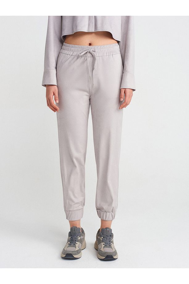 71594 Manşetli Jogger Süet Pantolon-gri - 3
