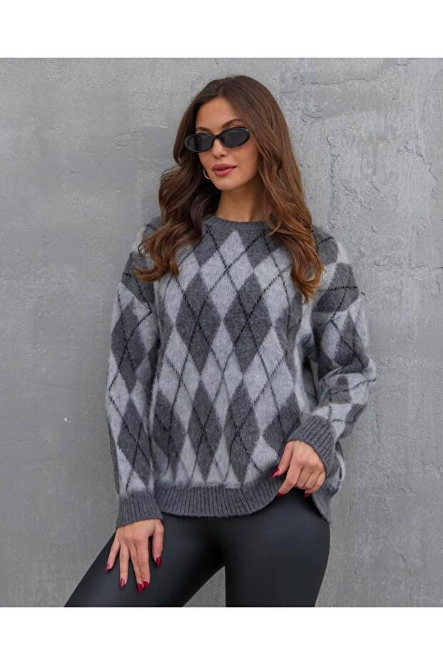 Baklava Patterned Soft Knitting Sweater - 1