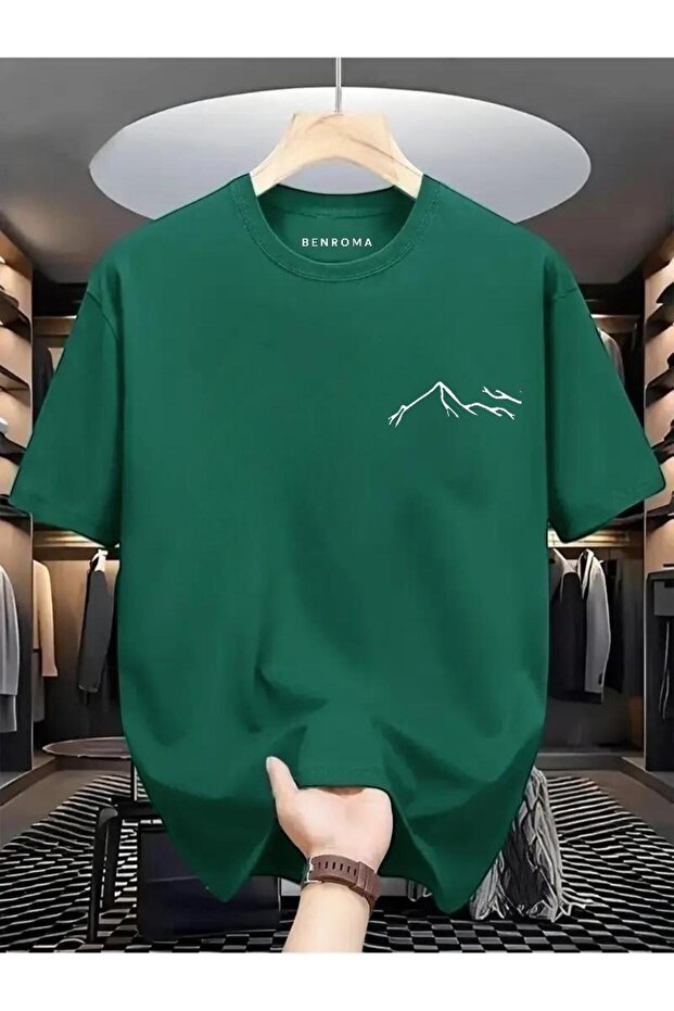 BENROMA Beyaz Dağ Baskılı Oversize Tişört
