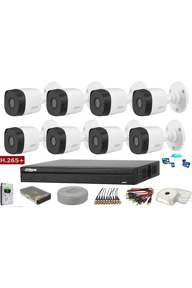 8 Kameralı 2 Mp Ahd Güvenlik Kamera Sistemi DAHUAHAC-B1A21-0360BD - 1