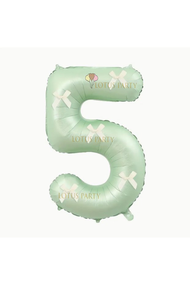 1 Year Old Water Green Numeral Foil Balloon - with White Ribbon and Bow