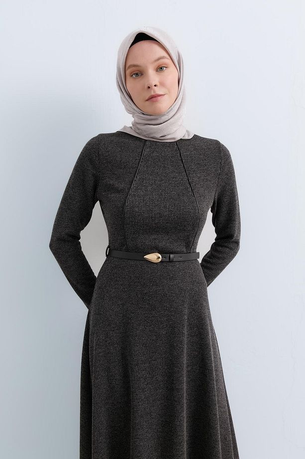 Kemerli Örme Elbise Siyah - 3