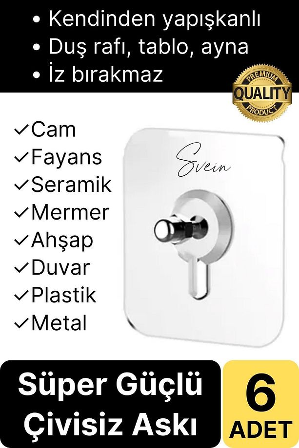 6 Adet Süper Güçlü Kendinden Yapışkanlı Tutunabilen Çok Amaçlı Çerçeve Tablo Banyo Duş Mutfak Askı - 1