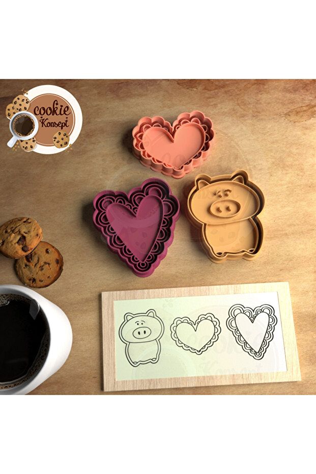 Cookie, Polymer Clay, Play Dough Stamp and Cutter Mold Set Love, Valentine's Day, Heart Concept # 07