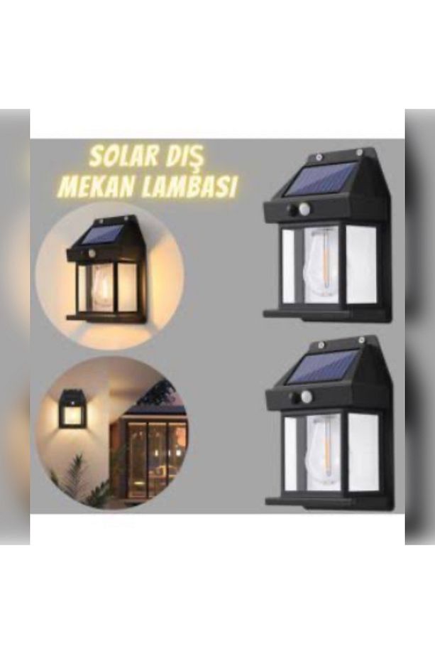 Güneş Enerjili Bahçe Aydınlatması 2’Li Paket Aplik Dekor Solar Sensörlü Bahçe Aydınlatması 2 Adet - 1