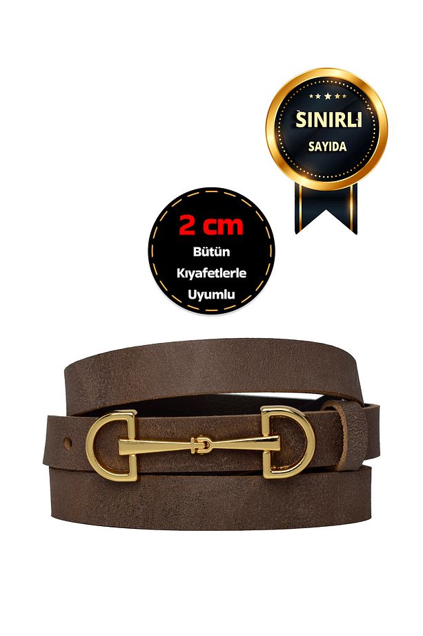 %100 Hakiki Yumuşak Nubuk Deri, 2 cm Nubuk Kahve Kadın Kemeri; Elbise, Pantolon Kemeri D&Dgold - 1