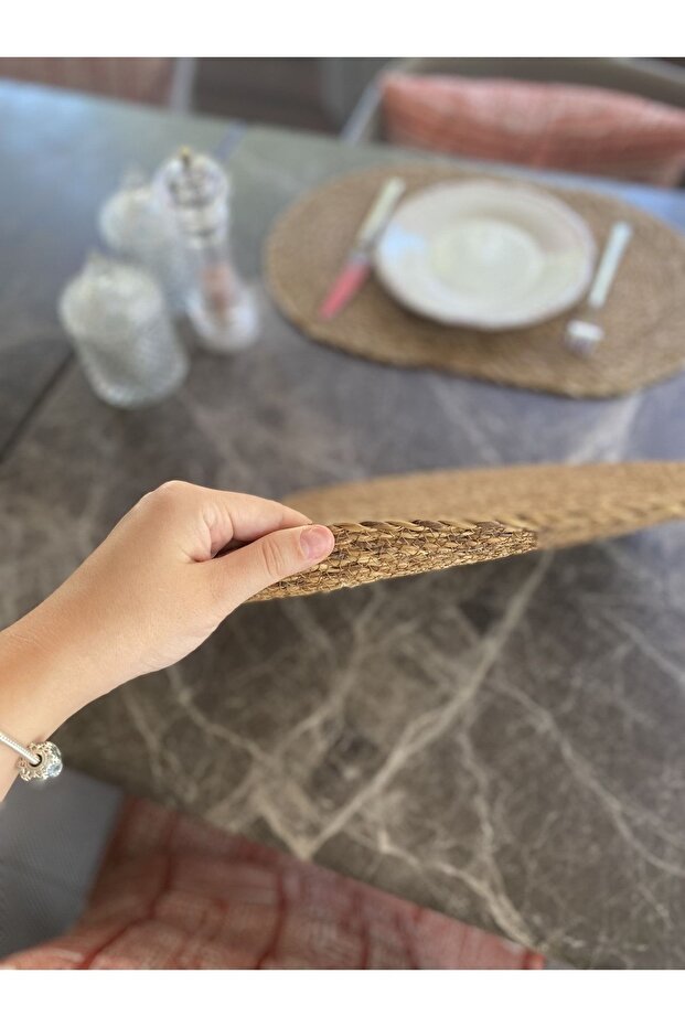 Dörtlü Hasır Amerikan Servis Bambu Örme Supla 4'lü Oval 30x45cm - 5