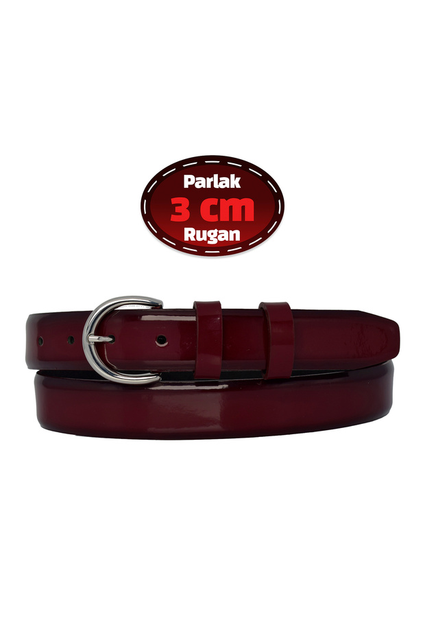 100% Genuine Leather, 3 cm Burgundy Patent Leather Classic Women's Belt, Business, Business Woman, Fabric, Suit Belt-R01