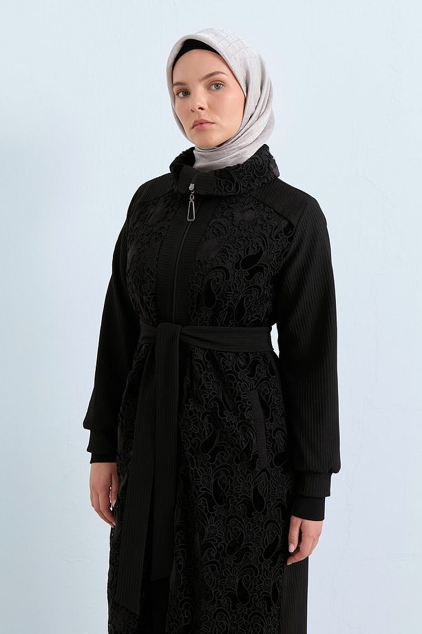 Dantel Mixli Örme Kap Siyah - 1