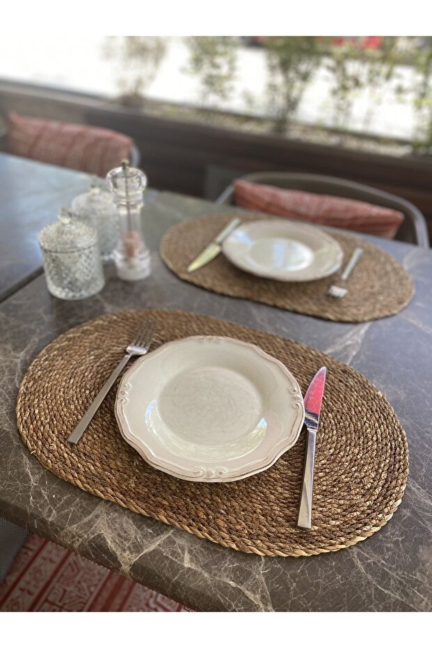 Dörtlü Hasır Amerikan Servis Bambu Örme Supla 4'lü Oval 30x45cm - 2