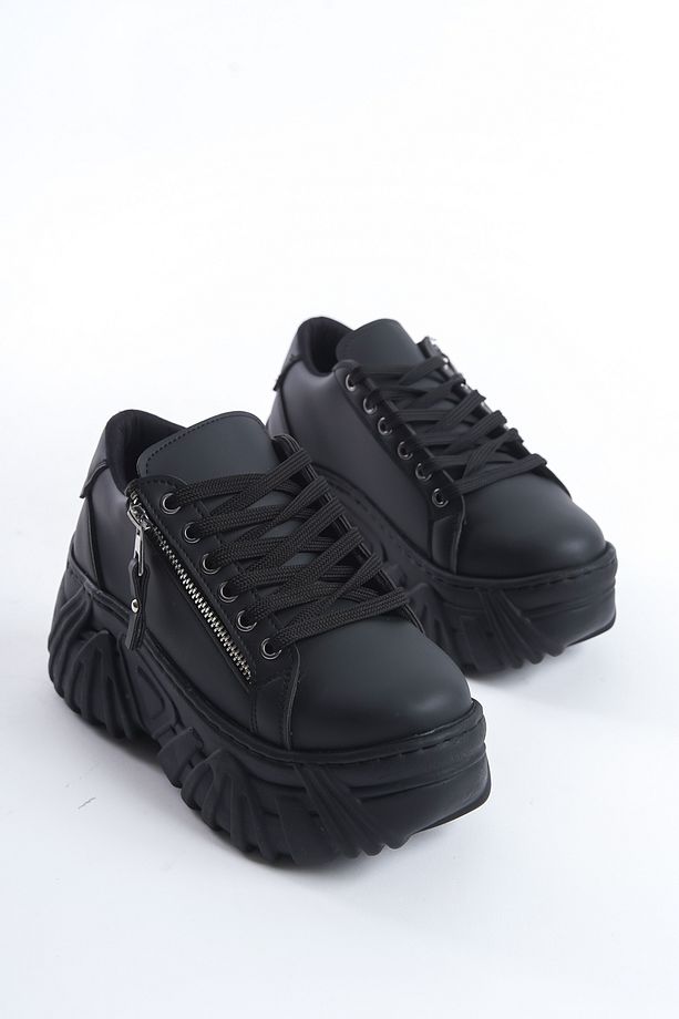Lara Fermuarlı Platform Yüksek Taban Spor Ayakkabı Kadın Siyah Sneaker - 2