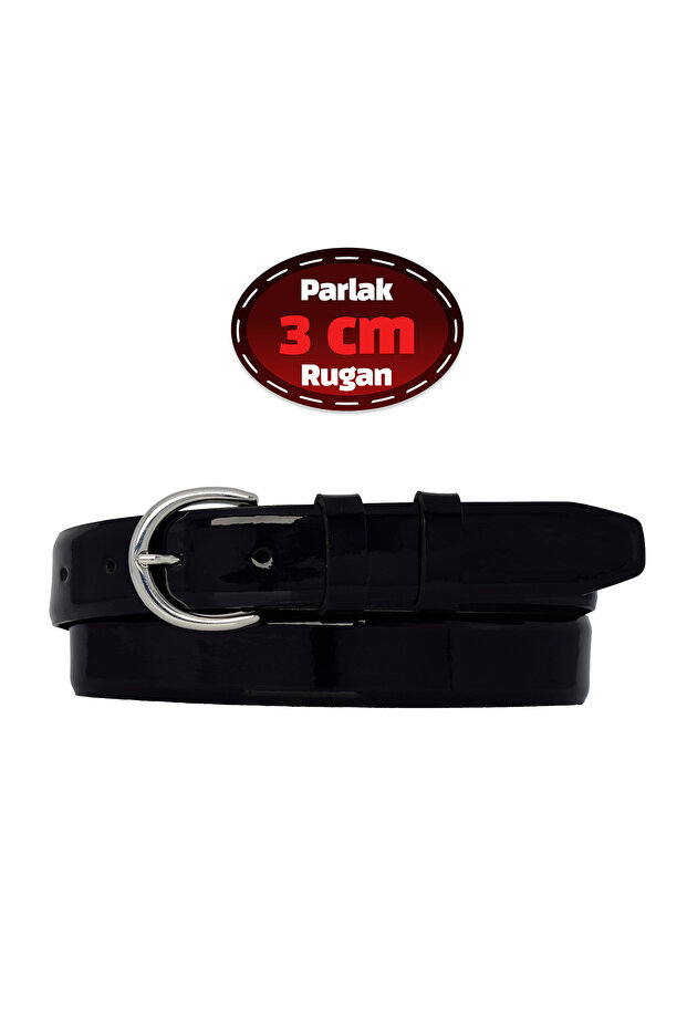 100% Genuine Leather, 3 cm Black Patent Leather Classic Women's Belt, Business, Business Woman, Fabric, Suit Belt-R01