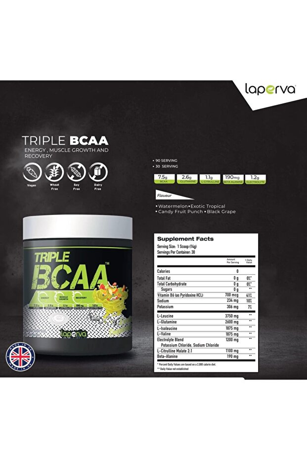 Triple BCAA, Blue Raspberry, 30 - 2