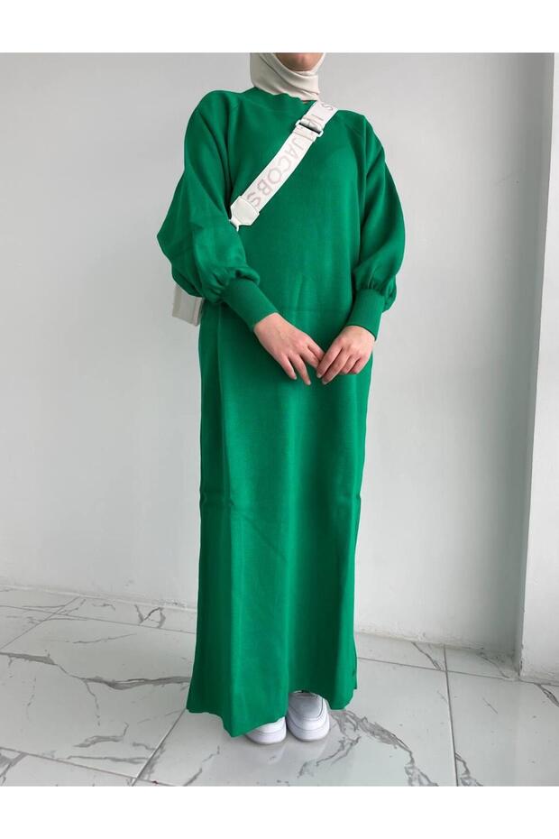 Yeşil Çelik Örme Elbise - 2