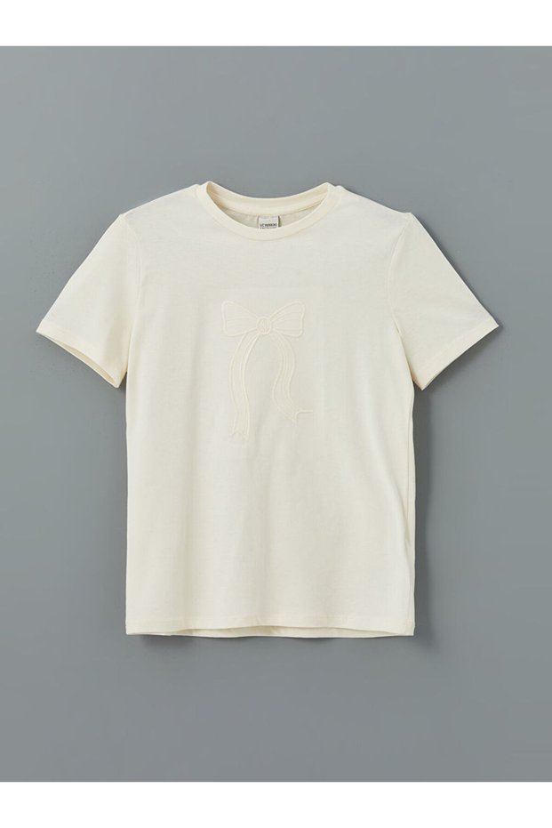 Lcw Kids Crew Neck Bow Embroidered Girls' T-Shirt (S5)