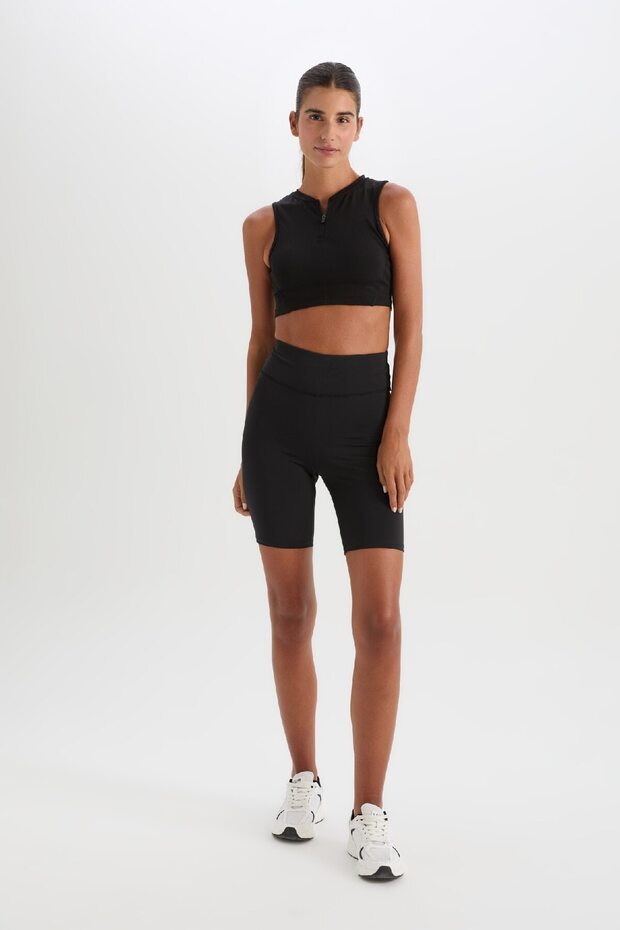 Fit Black High Waist Waist Hugging Biker Stretchy Short Basic Plain Sports Leggings Z6741Az25Sp