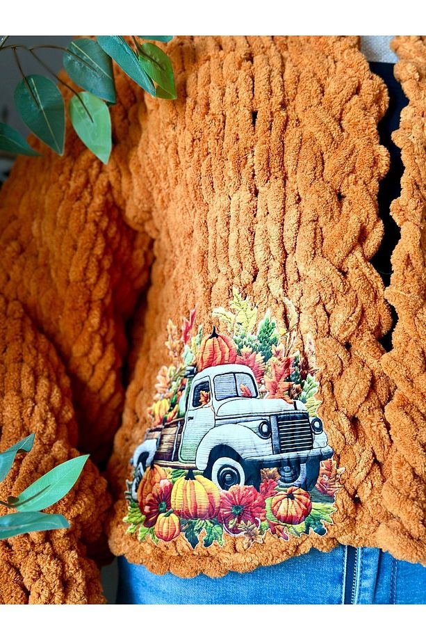 El örgüsü pumpkin baskılı puffy polar chunky hırka - 4