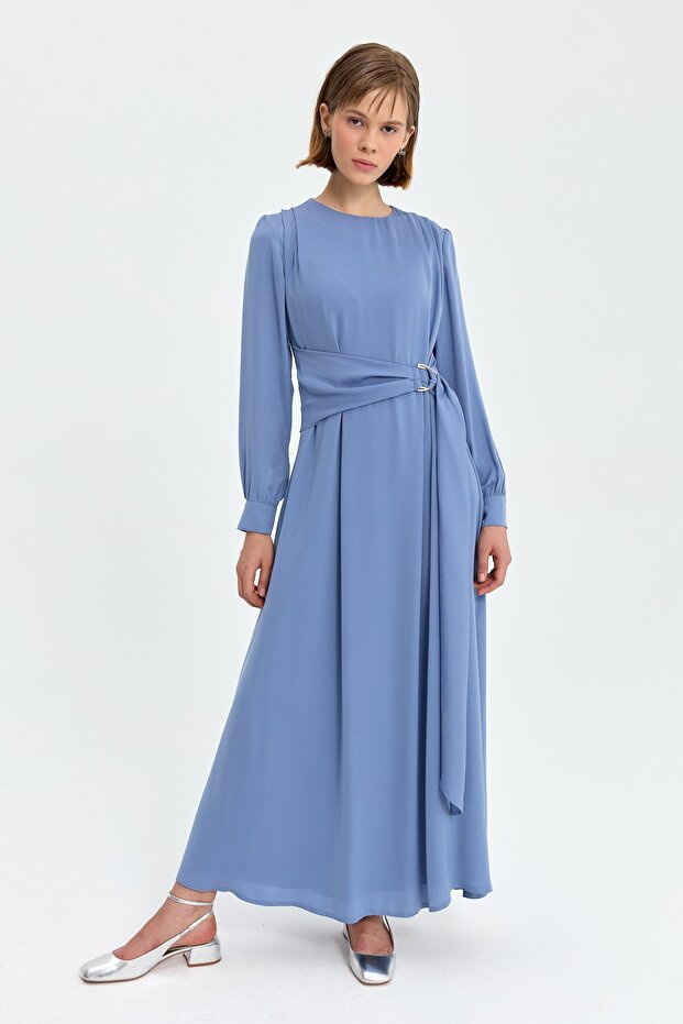 Blue Dress - Belt Detailed