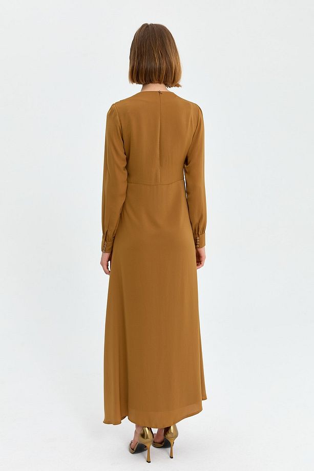 Kuşak Detaylı Elbise Camel - 8