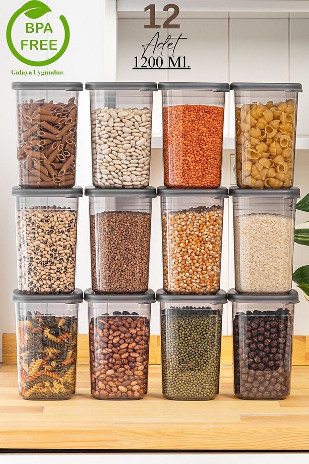 12'li Etiketli Ve Sızdırmaz Kapaklı Erzak Saklama Seti - 1200ml - 20 Adet Etiket Hediyeli - 1
