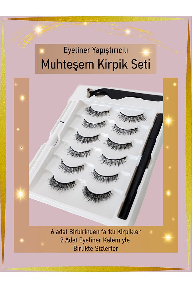 2025 Yeni Teknoloji Gerçek Görünümlü 6 Çift Farklı Kirpik Ve 2 Adet Eyeliner Yapıştırıcılı - 7