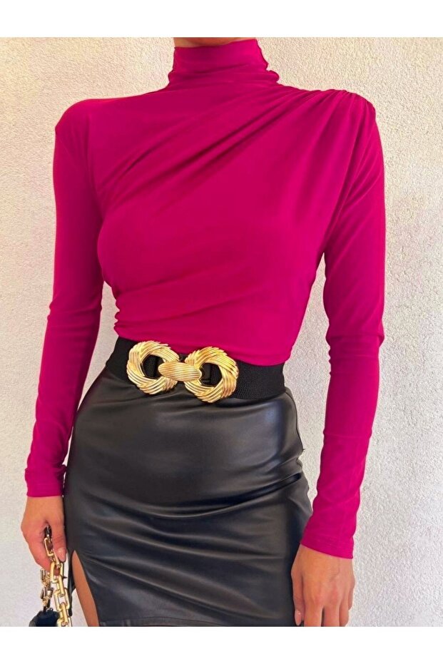 بلوزة رملية برباط نصف رقبة - فوشيا - 1