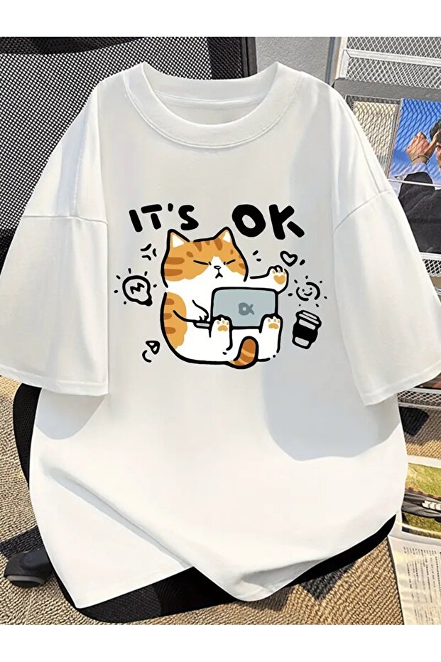 تي شيرت للجنسين من It's Ok Cute Cate مقاس كبير