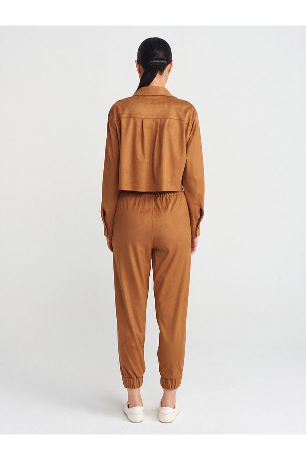 71594 Manşetli Jogger Süet Pantolon-Taba - 2