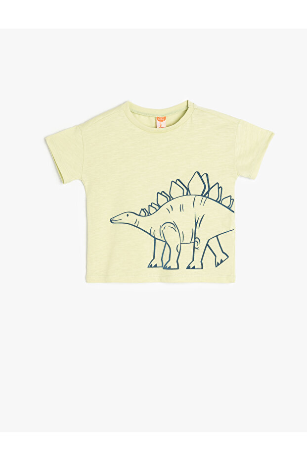 Dinosaur Printed Short Sleeve Crew Neck Cotton T-Shirt