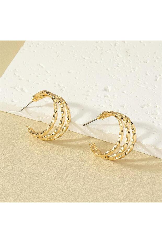 Gold Steel 3-Piece Twisted Hoop Earrings