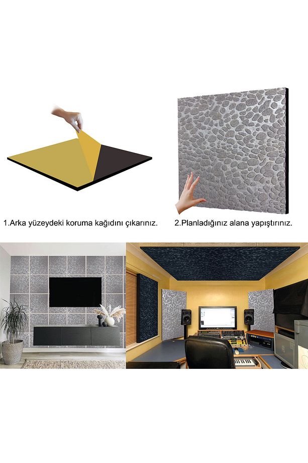 Gri EMBOS Keçe Ses Ve Isı Yalıtım Paneli 40x40 cm - 6 Adet/1 m² - 3